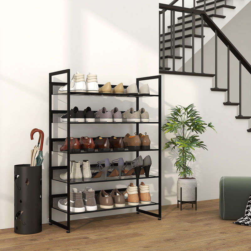 HOMCOM Schuhregal mit 5 Regalen aus Stahl in Schwarz, B/T/H: 72 x 30 x 102 cm - Bild 2