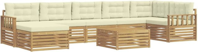 vidaXL Outdoor-Sofagarnitur in L-Form aus Akazienholz mit 8 Kissen in Weiß und Creme - Bild 1