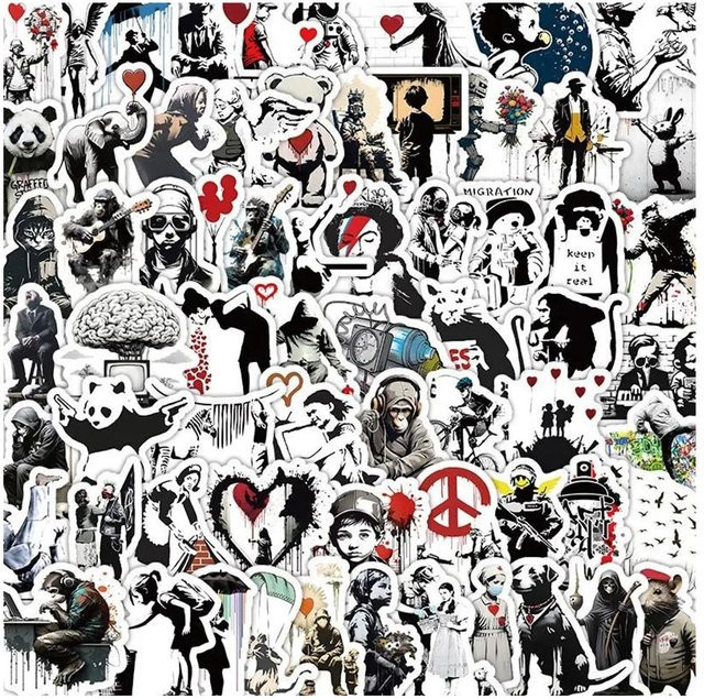 Binchi Outdoor Product Banksy Street Art Graffiti Aufkleber Set in Multicolour für Skateboard, Handy und Notizbuch - Bild 1