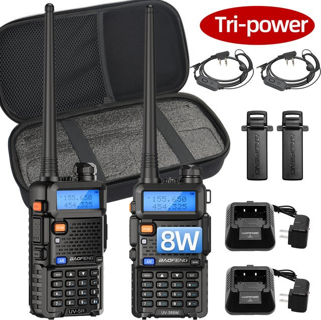 Baofeng UV-5R Walkie Talkie mit Headset in Schwarz für VHF/UHF Langstrecken-Funkkommunikation beim Camping - Bild 1