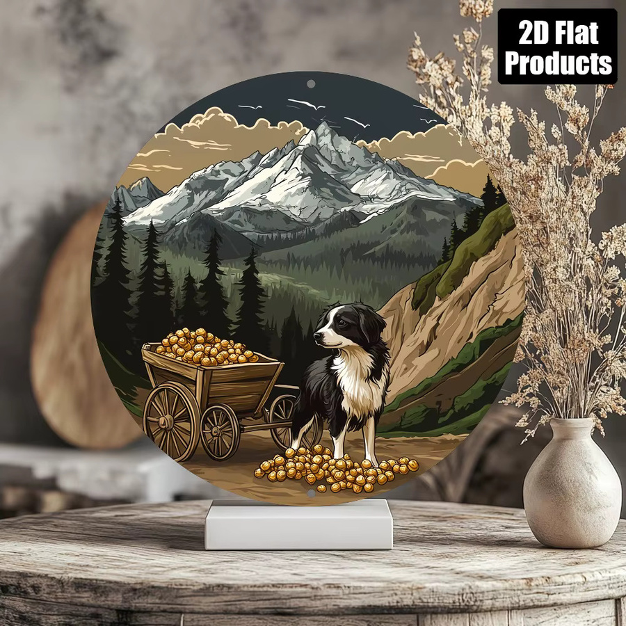 Rundes Vintage Aluminium Wandschild CIFBUY mit Hund und Bergblick für Küche und Café, Durchmesser: 20,32 cm, Mehrfarbig - Bild 3
