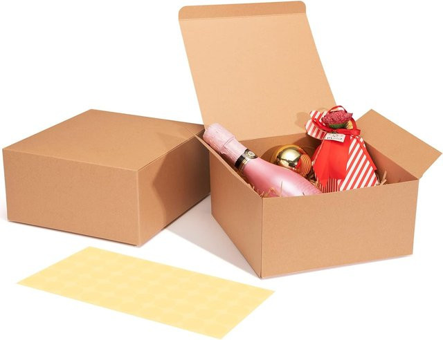 12er Pack Papier-Geschenkboxen mit Deckel in Braun für Geschenke und Bastelarbeiten, B/T/H: 20 x 20 x 10 cm - Bild 1
