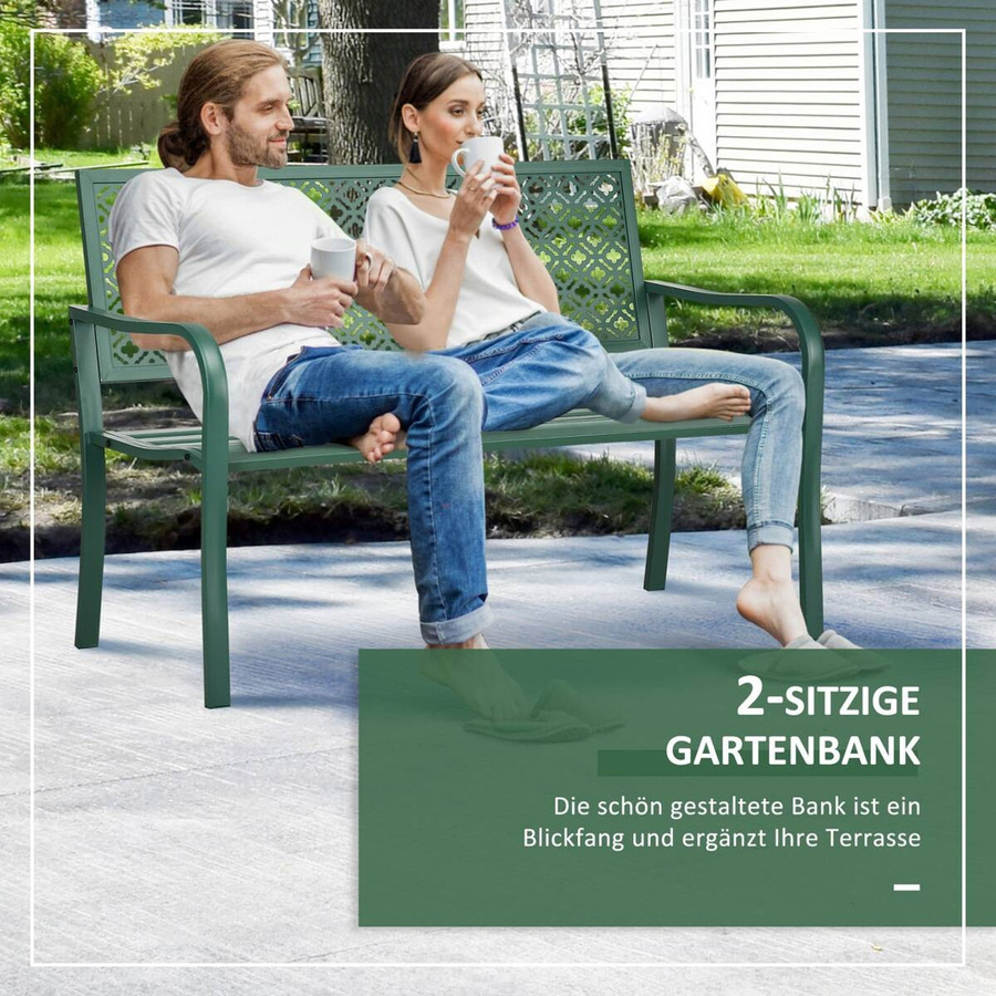 Outsunny Gartenbank aus Stahl mit Blumenmuster und Armlehnen, Dunkelgrün, B/T/H: 127 x 63 x 83 cm - Bild 3