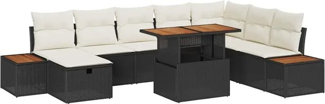 vidaXL Garten-Sofa-Set 9-teilig aus Polyrattan in Schwarz und Beige mit Polsterung und Kissen für Terrasse und Garten - Bild 1