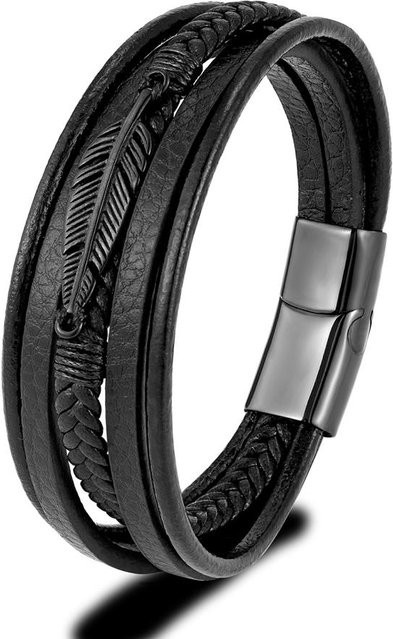 Armband Leder, Edelstahl, schwarz, Herren, 21cm - Bild 1