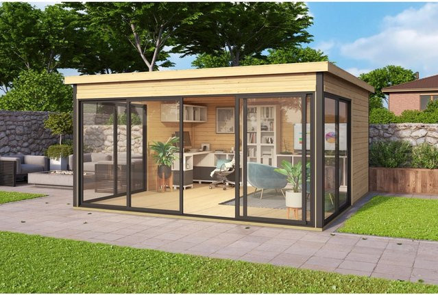 Lasita Holz-Gartenhaus Domeo mit Flachdach in Blockbohlenbauweise, Unbehandelt, B/T: 418 x 418 cm - Bild 1