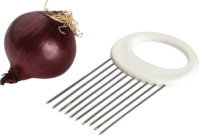 Fackelmann Zwiebel-Schneidehilfe mit Fingerguard in Weiß und Silber aus Kunststoff - Bild 1