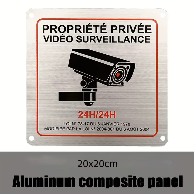 Sicherheitsschild CIFBUY aus gebürstetem Aluminium mit Aufschrift Private Property Video Surveillance in Silber - Bild 3