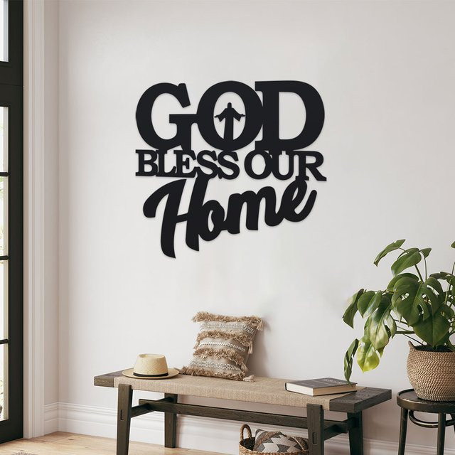 DDPNKL God Bless Home Wandkunst aus Metall in Schwarz - Bild 1
