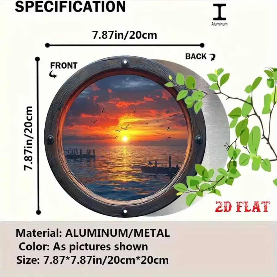 HELLOYOUNG Aluminium Wandschild Rund mit Meereslandschaft und Sonnenuntergang in Multicolour - Bild 2