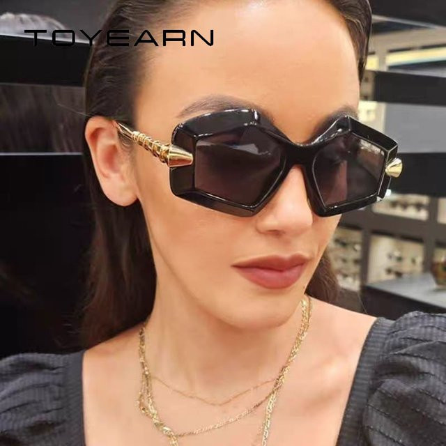 TOYEARN Sonnenbrille, Hexagonal, Vollrand, Metall, Schwarz, Unisex - Bild 1