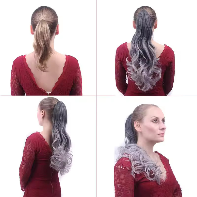 H&STAR Haarverlängerung, 20 Zoll, lange lockige Klaue Clip, grau Farbverlauf, Damen - Bild 5