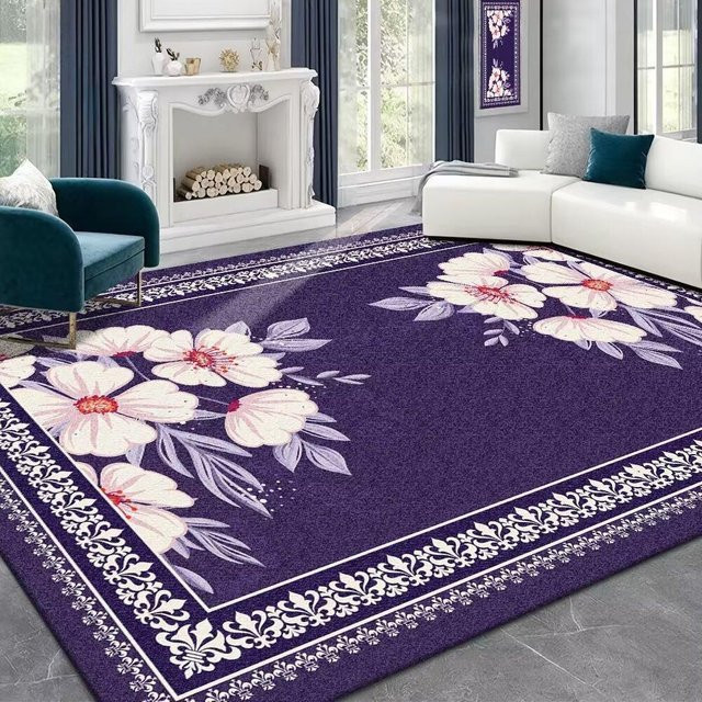 Luxus Plüsch Teppich in Retro-Design mit floralem Muster, Farbe: Lila, B/T: 160 x 230 cm - Bild 1