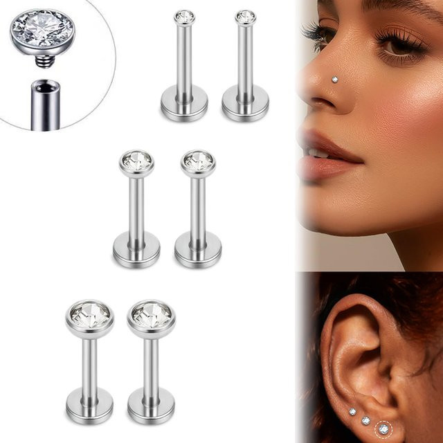 Mling Ohrstecker Edelstahl, Zirkonia, Silber, 16G, 2-4mm - Bild 1