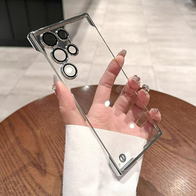 Stoßfeste transparente Handyhülle mit Luxus-Vergoldung und Kameraschutz für Samsung Galaxy S25, S24 Ultra, S23, S22 Ultra und S24 in Grau - Bild 1
