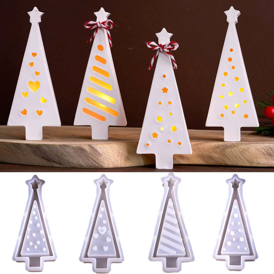 UDOCOOL Silikonform für Weihnachtsbaum-Ornamente zur DIY-Herstellung von Kerzenhaltern aus Beton, Gips oder Harz in Weiß - Bild 3