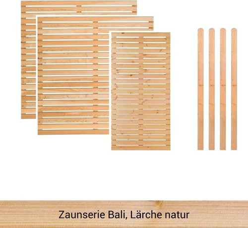 Mr. GARDENER Zaunset Bali 7er Set aus Lärche in Natur mit 3 Grundelementen und 4 Pfosten, Farbe: Braun - Bild 1