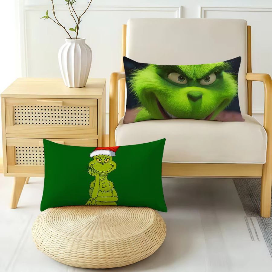 Grinch Kissenbezug in Grün, rechteckiger dekorativer Kissenbezug mit Motiv aus dem klassischen Film, Breite: 30 cm, Höhe: 30 cm - Bild 2