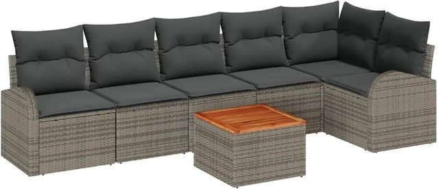 vidaXL Garten-Sofa-Set 7-teilig aus Polyrattan in Grau mit Polsterung - Bild 1