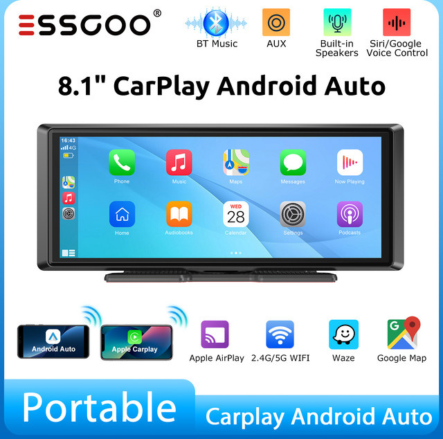 ESSGOO 8.1 Zoll IPS Touchscreen Universal Navigationsgerät mit Wireless CarPlay und Android Auto, GPS, Bluetooth, WiFi, FM, USB, AUX und KI-Sprachsteuerung in Schwarz für LKW, Bus, Wohnmobil und Transporter - Bild 1