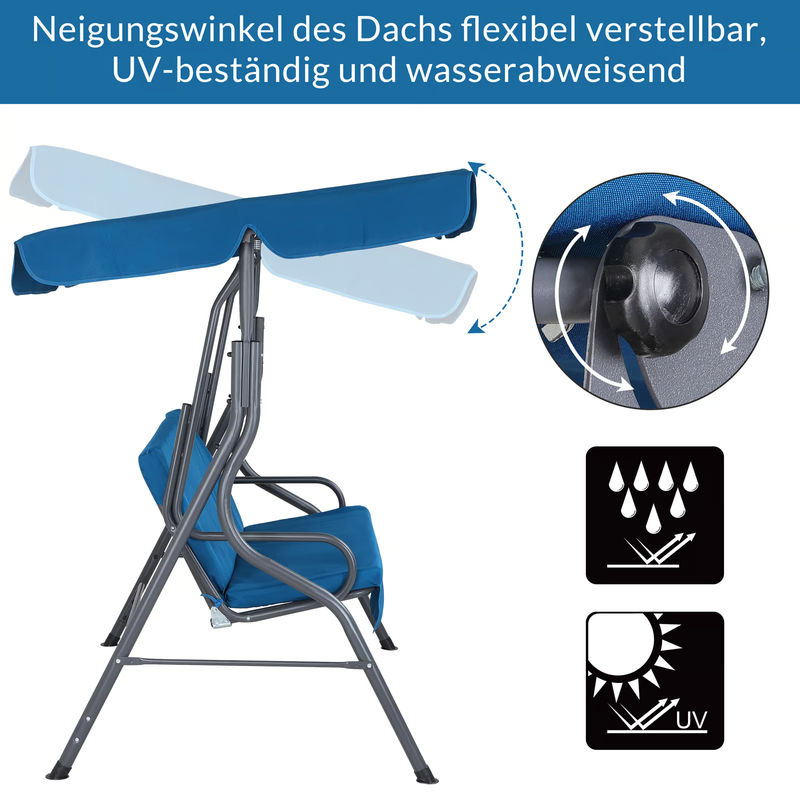CASARIA Hollywoodschaukel Atlantik Blau mit Sonnendach aus Stahl und Oxford Stoff - Bild 4