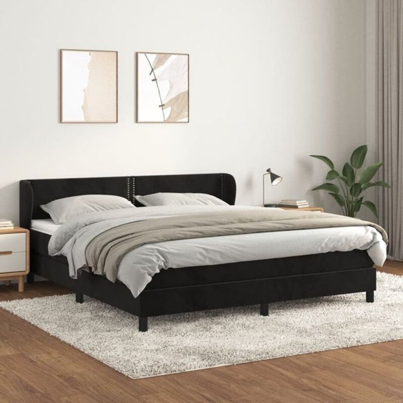 Vidaxl Boxspringbett mit Matratze aus Samt in Schwarz, B/T/H: 160 x 200 cm - Bild 1