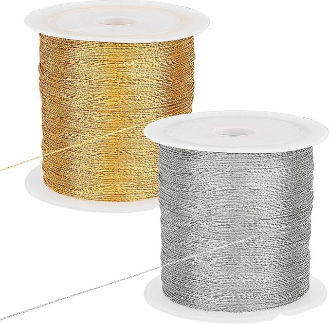 Metallische Kordel für die Schmuckherstellung, rund, 0,2 mm, 2 Rollen in Gold und Multicolour, 100 m pro Rolle - Bild 1