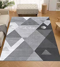 VIKAMA Geometrischer Teppich in Grau, minimalistisches Design, schmutzabweisend und rutschfest, rechteckig - Bild 2