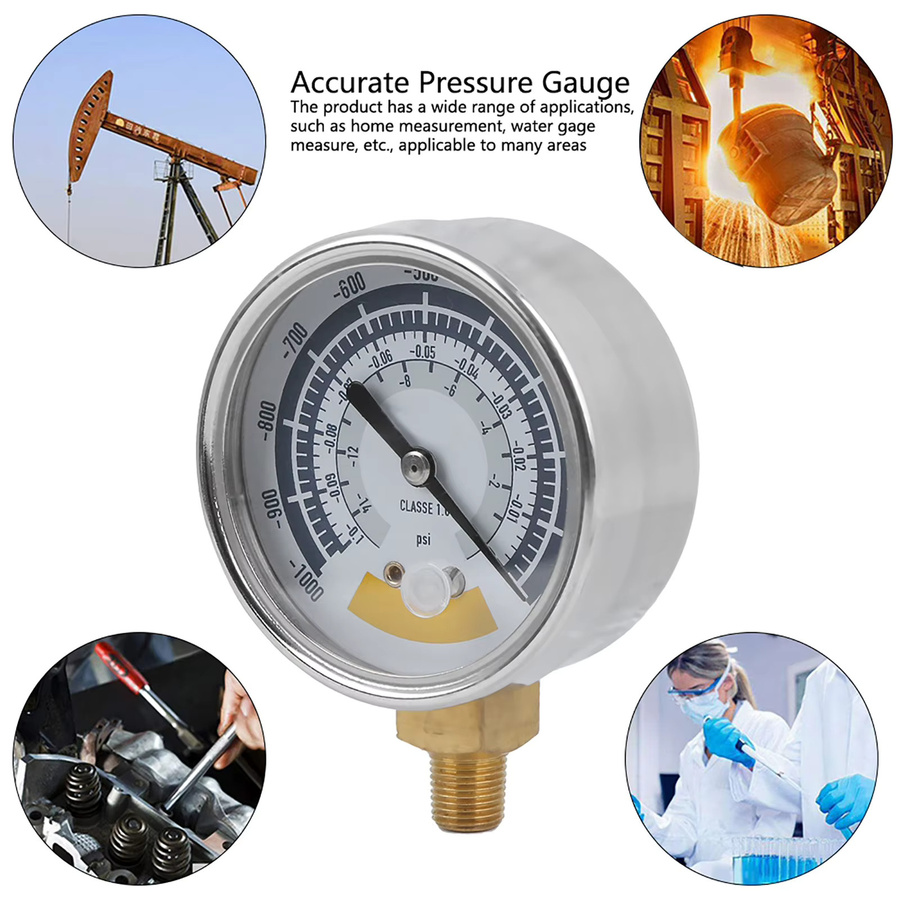 Qiilu Manometer Präzises Luftmessgerät für Vakuumpumpe 0-14 psi mit NPT 1/8 Zoll Anschluss in Silber - Bild 2