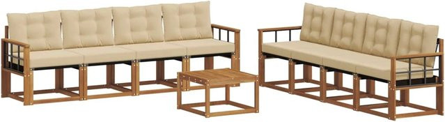 vidaXL Outdoor-Sofagarnitur 9-tlg. aus Akazienholz mit Textilene und Kissen in Natur-Beige - Bild 1