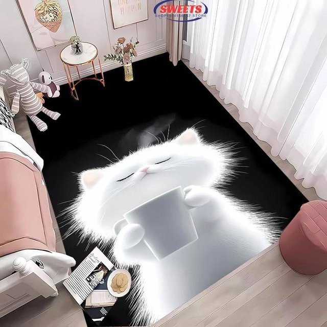 AISILK MOON 3D Katzen Teppich Schwarz, rutschfeste und waschbare Matte für Wohnzimmer, Schlafzimmer und Büro, B/T: 80 x 140 cm - Bild 1