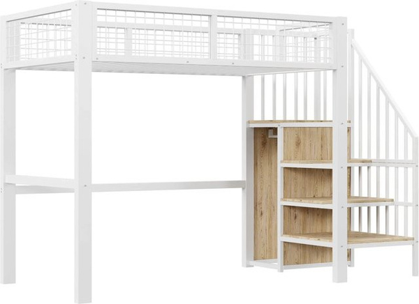 okwish Hochbett für Kinderzimmer mit Kleiderschrank und Regal in Weiß, B/T/H: 200 x 90 x 180 cm