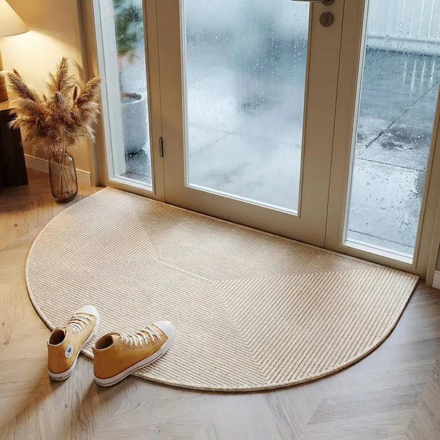 VIKAMA Halbkreisförmige Fußmatte in Beige, minimalistische rutschfeste Schmutzfangmatte für Eingangsbereich und Küche, B: 60,0 cm, T: 40,0 cm - Bild 1