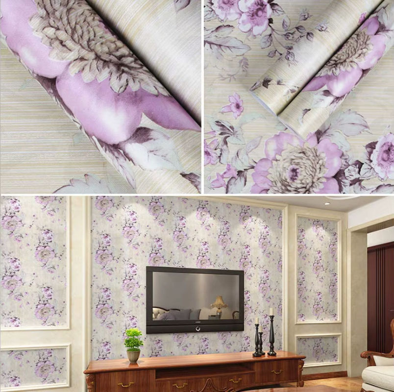 Selbstklebende Tapete von Meihodan mit lila Blumen im Retro-Stil als florale Wandgestaltung und Kontaktpapier für Möbel und Schränke - Bild 3