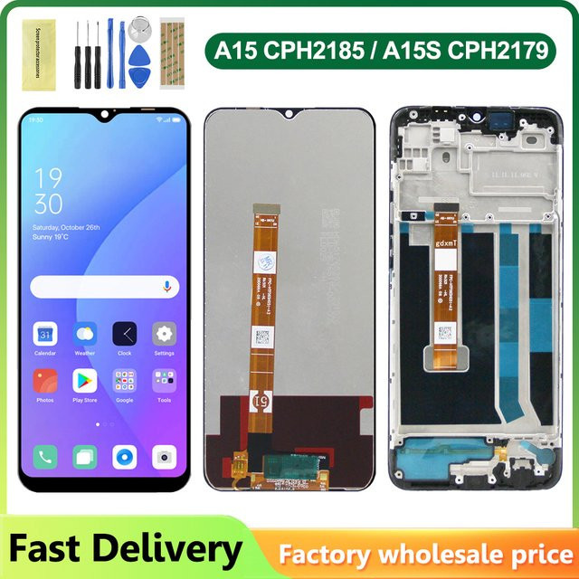 Oppo A15S CPH2179 LCD Display Touchscreen Digitizer Montage mit Rahmen in Schwarz für Oppo A15 CPH2185 6.52 Zoll - Bild 1