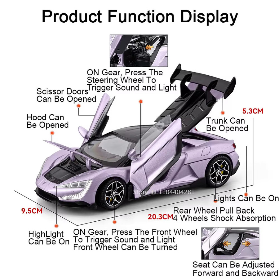 MAKEDA BYD Yangwang U9 Xtreme P1 Miniatur Auto, 1:24, Metall, mit Licht und Sound - Bild 2