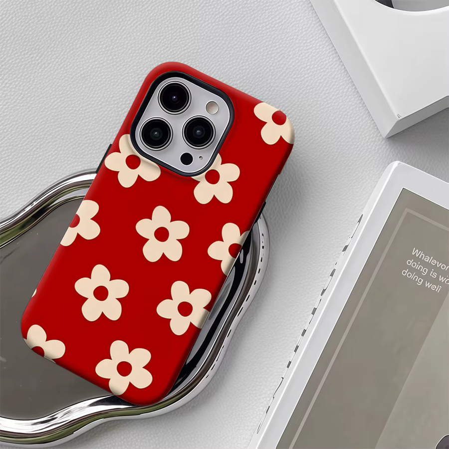 Robuste Handyhülle mit rotem Gänseblümchen-Design für iPhone 17 16 15 14 13 Pro Max Plus von Potdemiel mit Magnetfunktion und Doppel-Schicht-Schutz - Bild 5