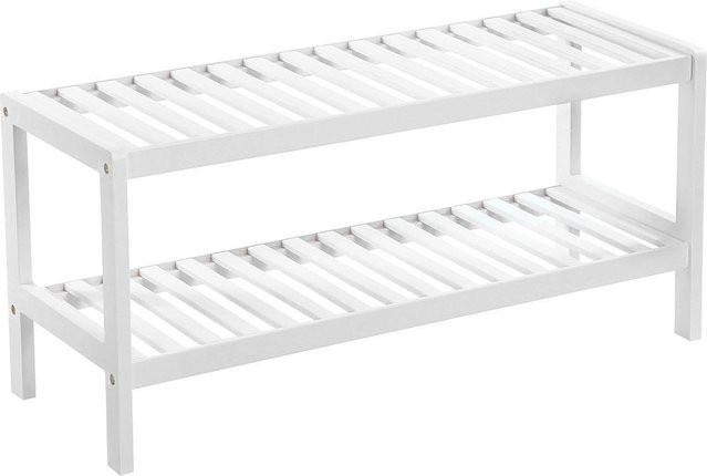SONGMICS 2-stöckiges Schuhregal aus natürlichem Bambus, weiß, B/T/H: 70 x 26 x 33 cm - Bild 1