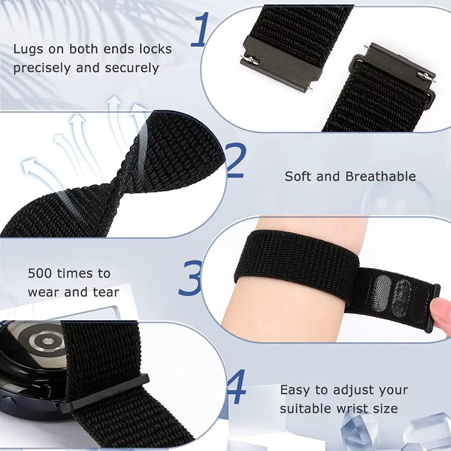 COROS Uhrenarmband Nylon, Schwarz, Unisex, 20 mm, 22 mm - Bild 4