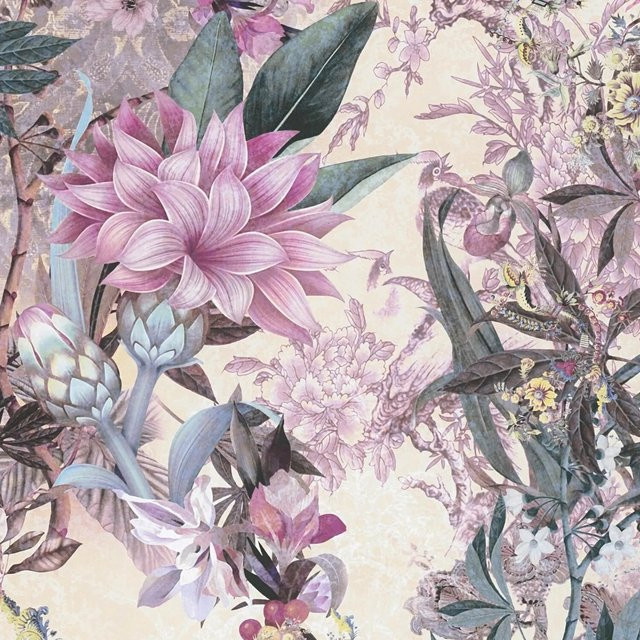 PROFHOME 381774-GU Blumen Tapete Floral Matt in Weiß, Rosa und Grün-Grau-Blau, Vlies, Breite: 0,53 m, Länge: 10,05 m - Bild 1