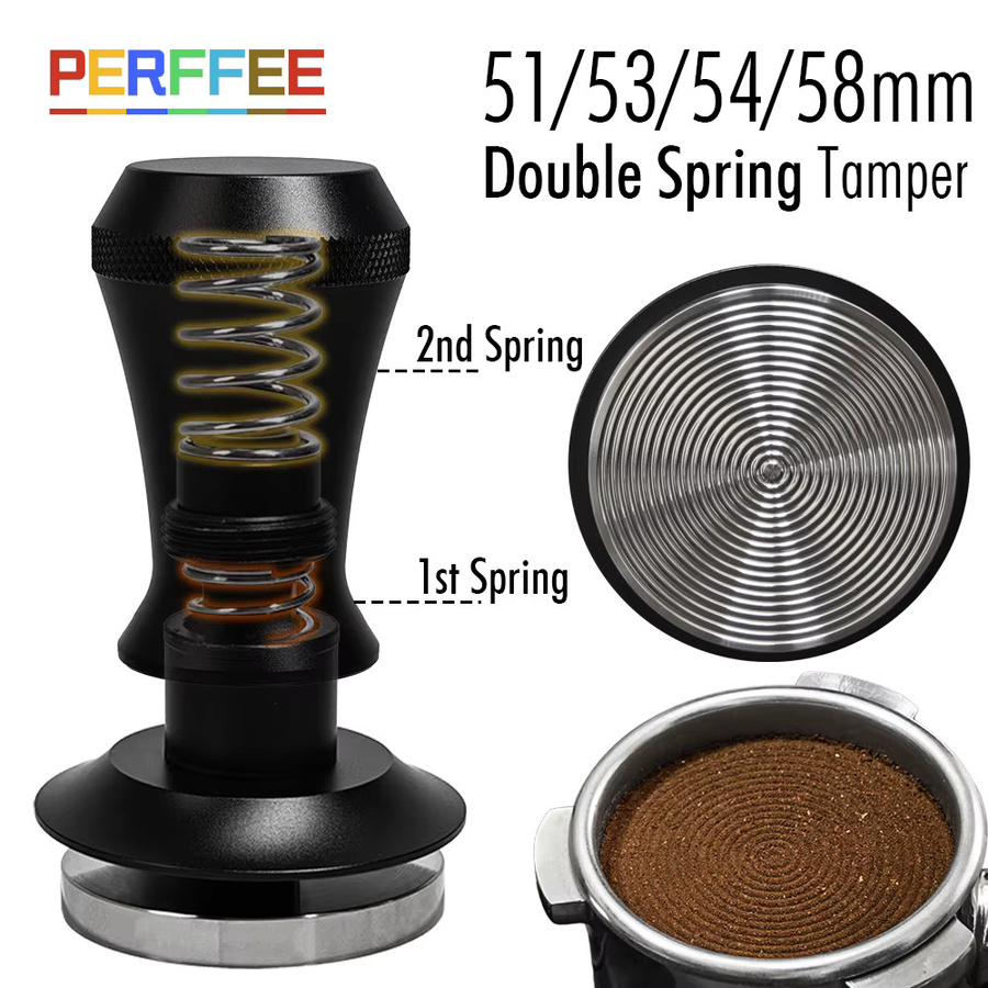 PERFFEE Espresso Kaffee-Tamper mit Doppelfeder und Welligkeitssockel aus Edelstahl, Durchmesser: 58 mm, Farben: Grau oder Schwarz - Bild 2