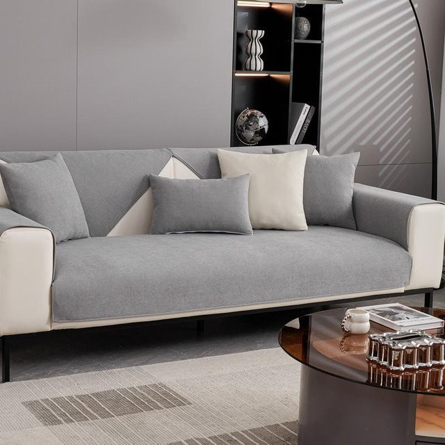 Rutschfester Chenille Sofabezug in Grau für dein Wohnzimmer, Universal Couchbezug für Armlehne oder Rückenlehne, B/B/H: 70 x 70 cm - Bild 1