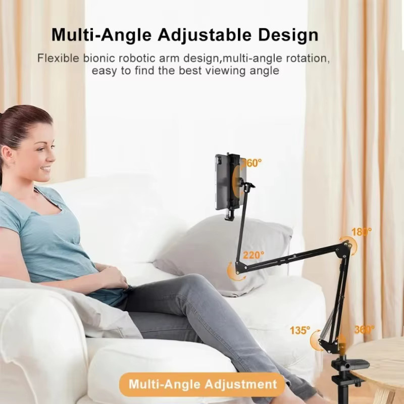 VIKEFON Tablet-Ständer für Bett, drehbarer Telefonhalter für 4-12,9 Zoll iPad Pro, Samsung Tab und Xiaomi Pad, verstellbarer Halter mit langem Arm, Schwarz - Bild 4