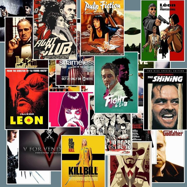 25 Stück Retro Filmplakat Aufkleber Set mit Pulp Fiction und Der Pate Motiven in Multicolor für Laptop und Gepäck - Bild 1