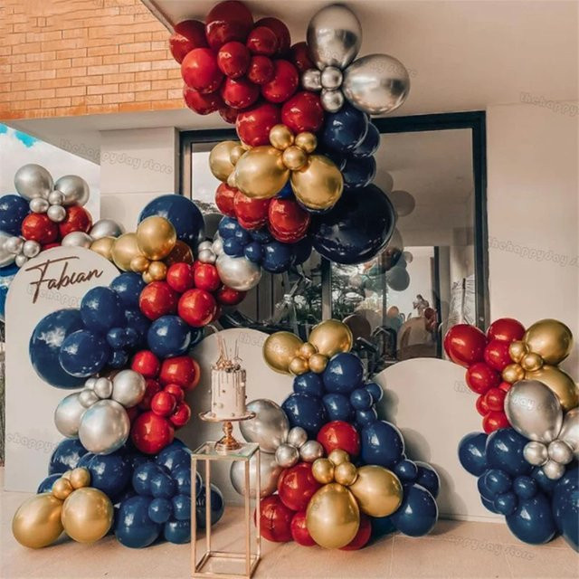 127-teiliges MicroPlush Ballon-Girlandenbogen-Set in Blau, Rot, Gold und Silber für deine Hochzeits-, Geburtstags- oder Partydekoration - Bild 1
