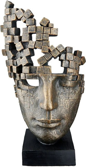 Gilde Skulptur Male Mask in Bronze und Schwarz, abstrakte Tischdekoration, Höhe: 30 cm, Breite: 16 cm - Bild 1
