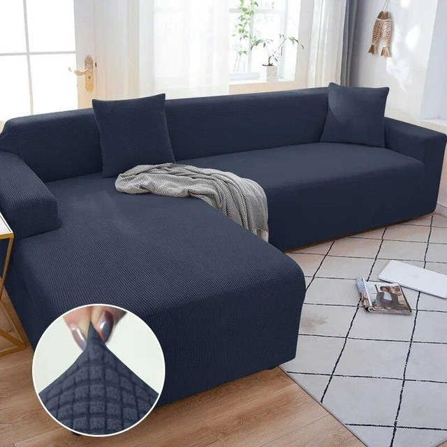 Yifulin Elastischer Sofabezug für Ecksofas in Blau, Einfarbiges Spandex-Design für 4-Sitzer, Breite: 235-300 cm - Bild 1
