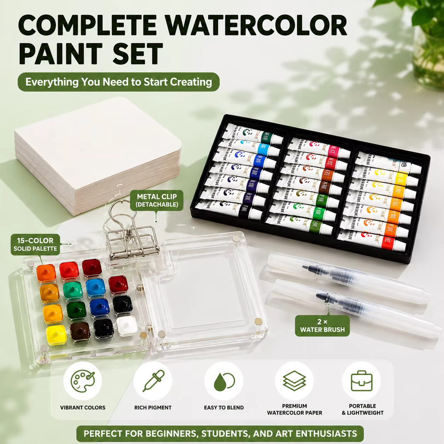 Mini-Reise Aquarellfarben-Set mit 18 Farben, Skizzenbuch, Wasserpinseln und Palette in Multicolour - Bild 3