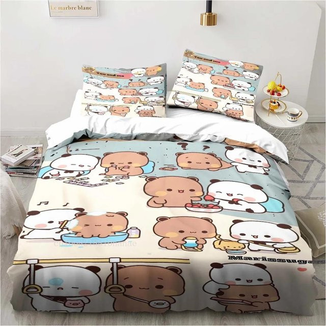 Bettwäscheset mit Bubu- und Dudu-Cartoon-Druck von Binchi Outdoor Product, mehrfarbiges Microfaser-Bettwäscheset bestehend aus Bettbezug und Kissenbezug, B/T: 200 x 200 cm - Bild 1