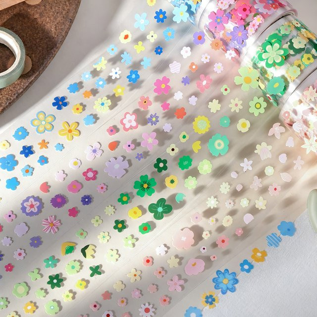 Washi-Tapes mit minimalistischem Blumenmotiv in Multicolour für Journaling und Scrapbooking - Bild 1